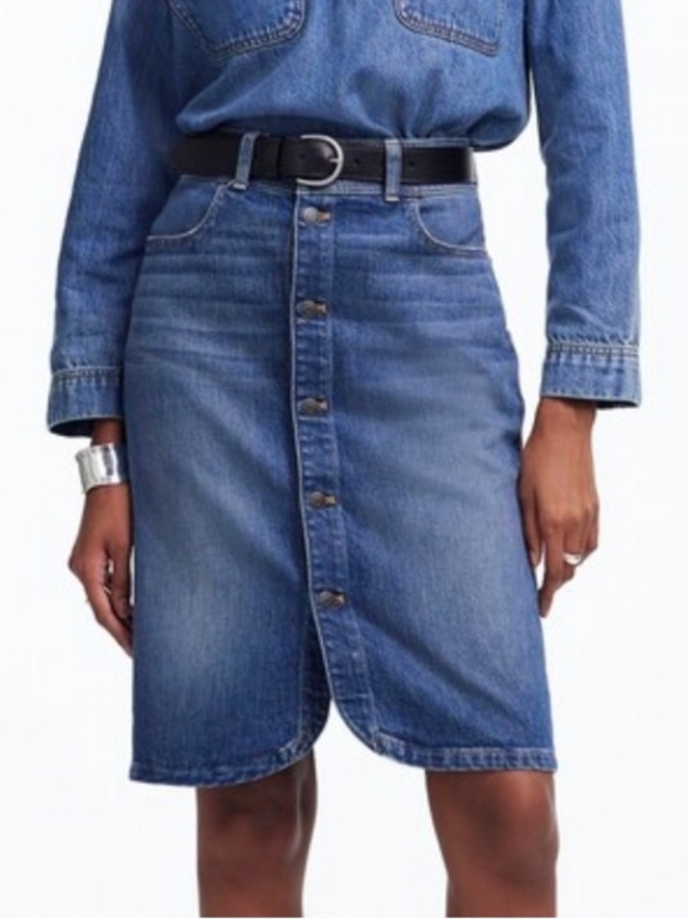 Madewell Blue Denim Button-Front Skirt